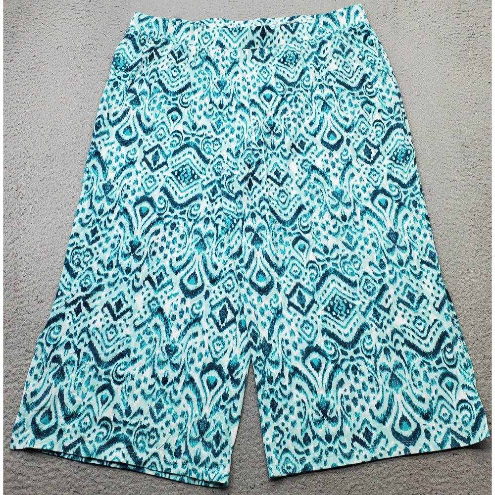 D&Co Beach Crop Pants Womens XL Multi Geometrically Stretch Wide Leg Pull-On